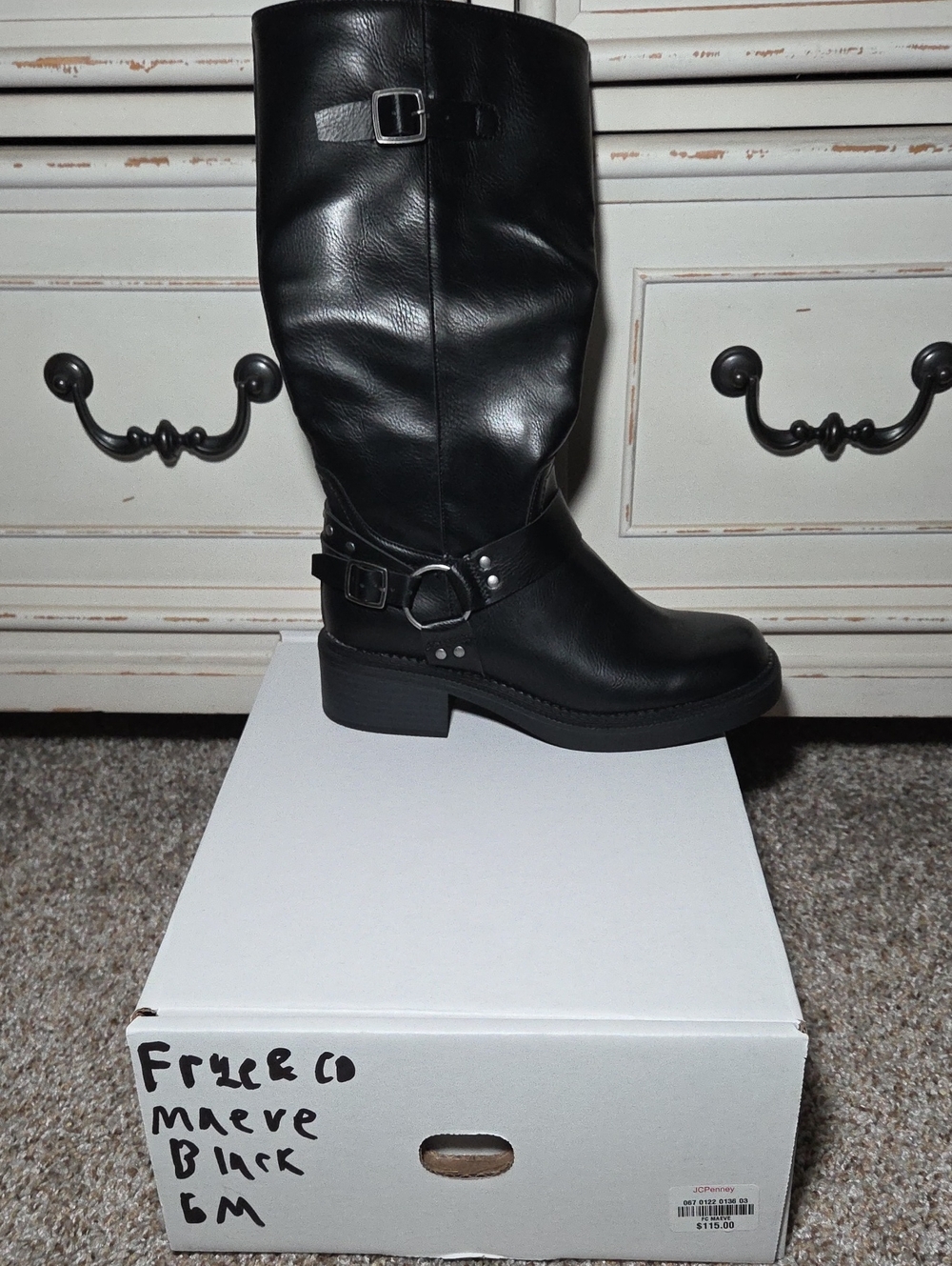 Frye And Co Black Leather Mid-Calf Harness Boots